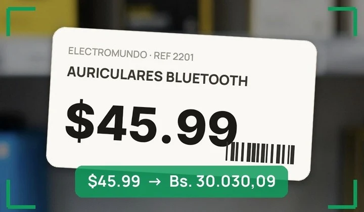 TasariScan apuntando a una etiqueta de precio y mostrando su conversión a bolívares
