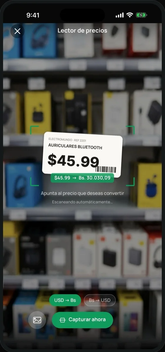 TasariScan leyendo una etiqueta de $45.99 y convirtiéndola a bolívares